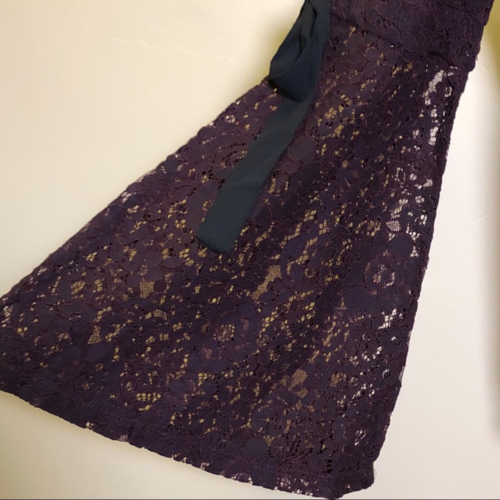 Ann Taylor LOFT plum lace bell sleeve blouse with bows at sleeves Dark feminine - Picture 6 of 8